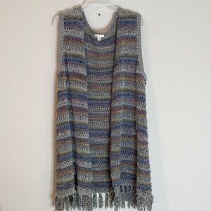 C EST Women Multicolor Knit Fringe Vest size  XL